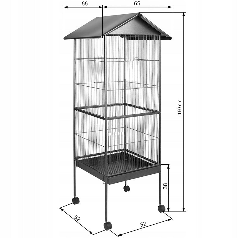 Klatka metalowa dla ptaków, czarna - 160 cm