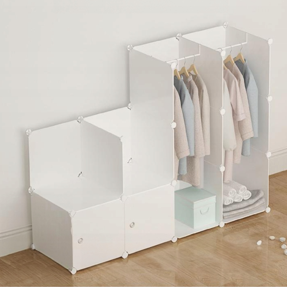 Modułowa biała szafa XXL 147 × 47 × 183 cm - szafa ubraniowa z półkami i drążkiem