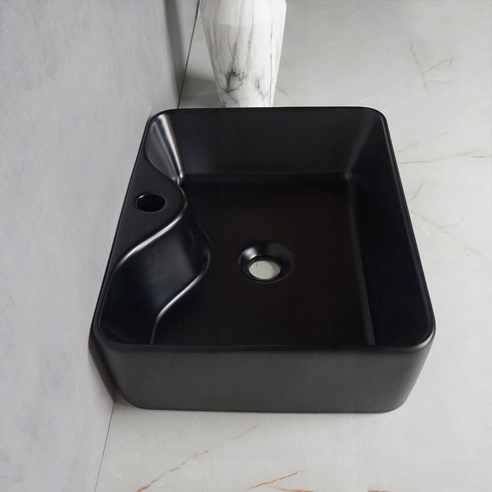 Umywalka ceramiczna Rebiko 480x380x140 mm – czarna, nowoczesny design, elegancka i minimalistyczna
