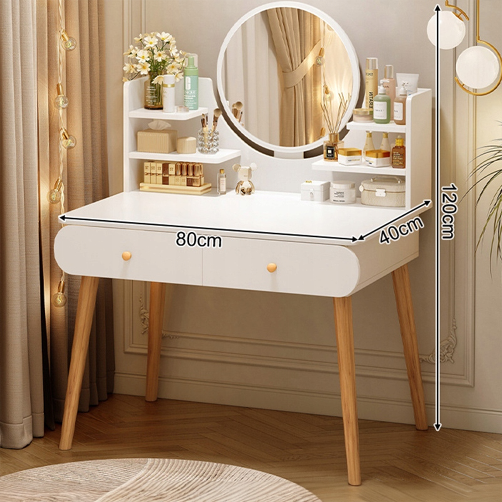 Biała toaletka z lustrem 80x40x120 cm – nowoczesny mebel do sypialni i łazienki