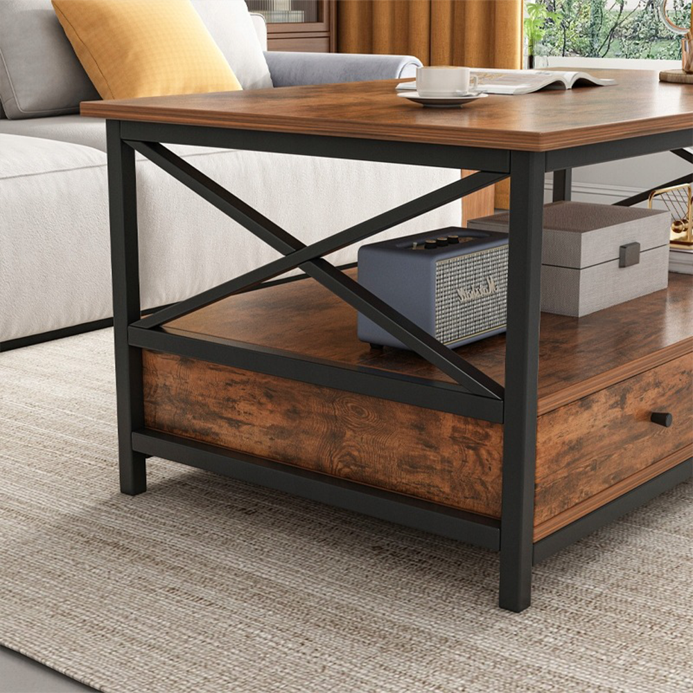 Industrialny stolik kawowy 100x55x47 cm – z praktycznym schowkiem, styl loftowy