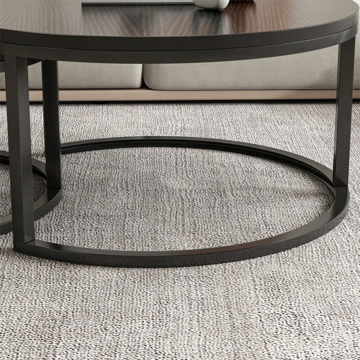 Zestaw 2 okrągłych stolików kawowych czarnych - loftowy komplet, średnica 70 cm i 50 cm