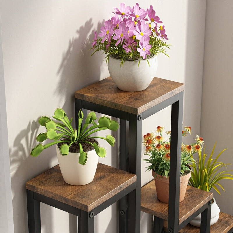 Rustykalny stojak na rośliny 4 półki – regał na doniczki do domu i ogrodu