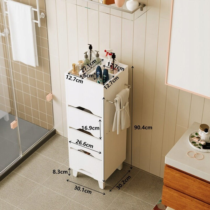 Szafka Łazienkowa Biała 30x30x90 cm 4 Szuflady Organizer Wieszak na Ręcznik