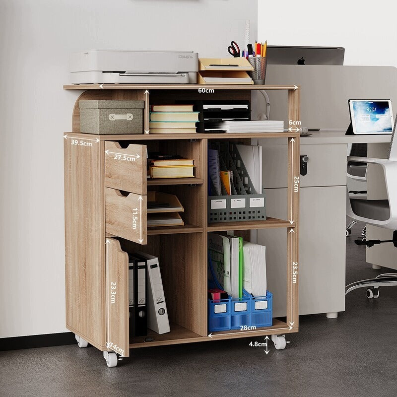 Mobilny Kontener Biurowy pod Drukarkę na Kółkach 60x39,5x73,5 cm Dąb
