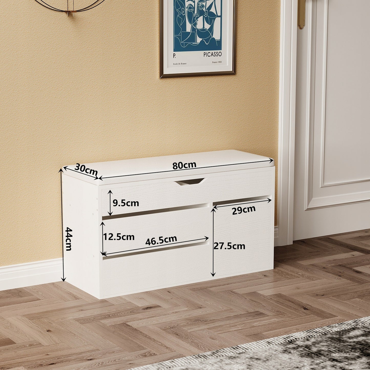 Szafka na buty z siedziskiem do przedpokoju, biała 80 cm