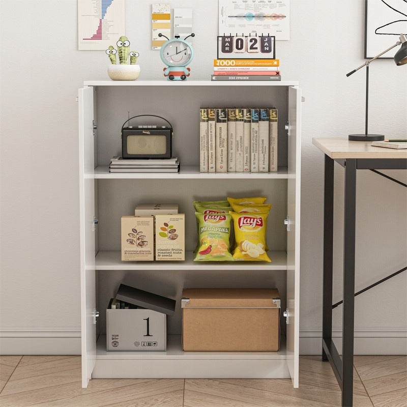 Biała szafka biurowa loft 108 cm – 2 drzwi, przestronne półki, niezależna