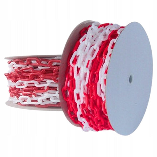 Łańcuch plastikowy 25 m blokujący 6 mm ostrzegawczy biało-czerwony