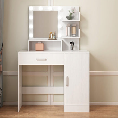 Toaletka kosmetyczna z lustrem led - biała, 90 cm