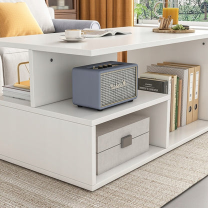 Biały stolik kawowy z półką 90x51x43 cm – nowoczesny i funkcjonalny design