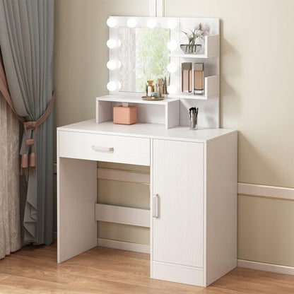 Toaletka kosmetyczna z lustrem led - biała, 90 cm