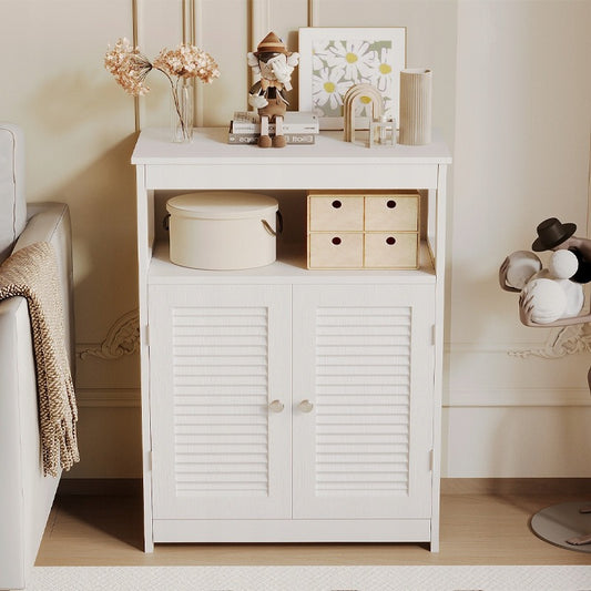 Komoda łazienkowa z półką – 2 drzwi – styl skandynawski / loft – biała