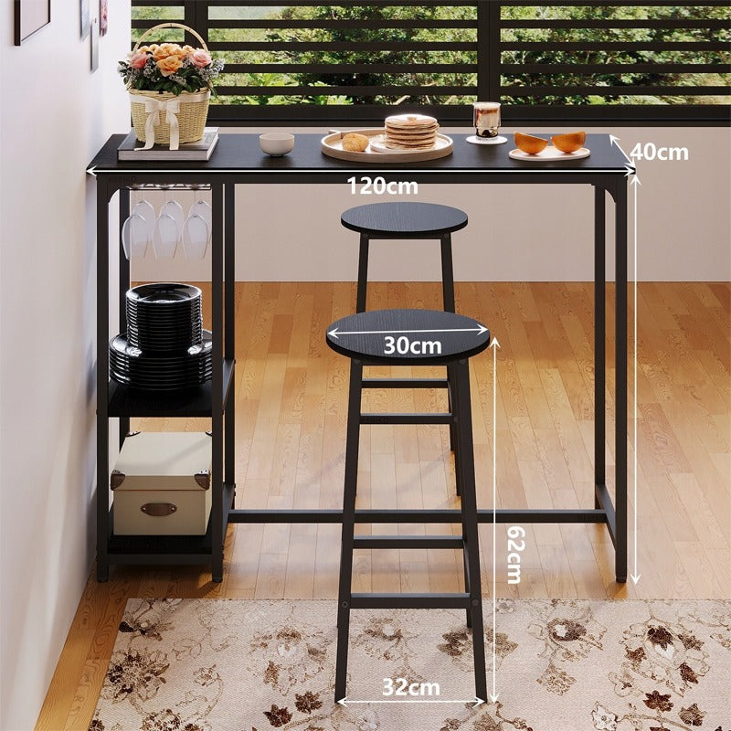 Zestaw barowy - stół + 2 krzesła – czarny – nowoczesny