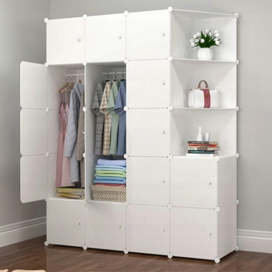 Modułowa biała szafa XXL 147 × 47 × 183 cm - szafa ubraniowa z półkami i drążkiem