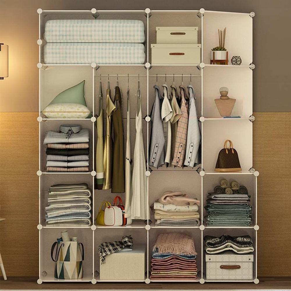 Modułowa biała szafa XXL 147 × 47 × 183 cm - szafa ubraniowa z półkami i drążkiem