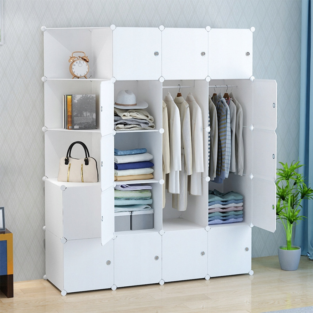 Modułowa biała szafa XXL 147 × 47 × 183 cm - szafa ubraniowa z półkami i drążkiem