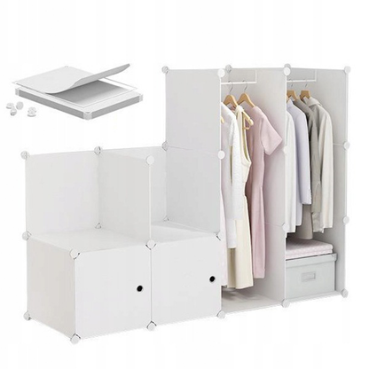 Modułowa biała szafa XXL - solidny zestaw 147×37×147 cm z półkami i drążkiem