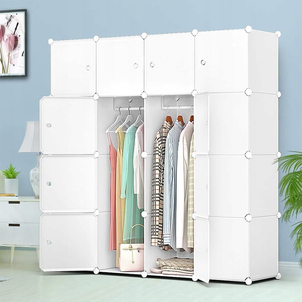 Modułowa biała szafa XXL - solidny zestaw 147×37×147 cm z półkami i drążkiem