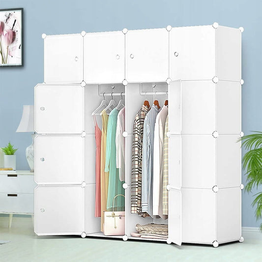 Modułowa biała szafa XXL - solidny zestaw 147×37×147 cm z półkami i drążkiem