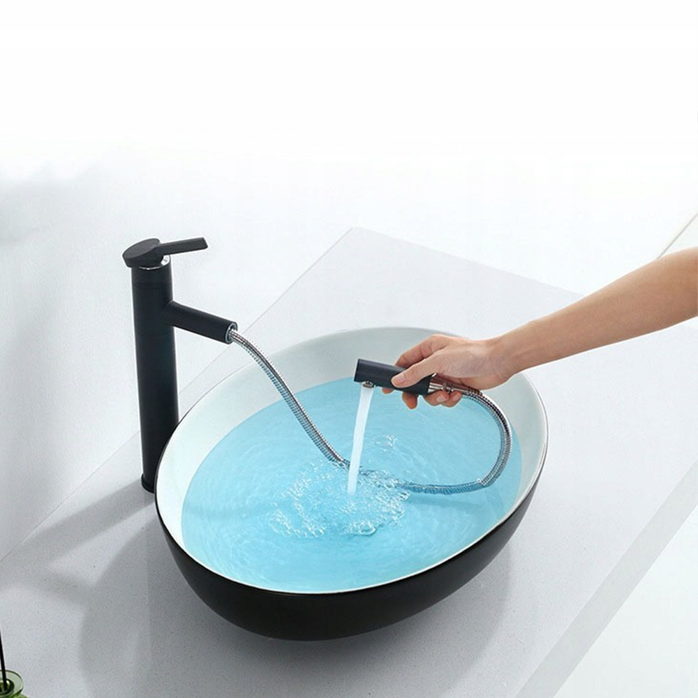 Umywalka ceramiczna Rebiko 42x34x15 cm – czarno-biała, nowoczesny design