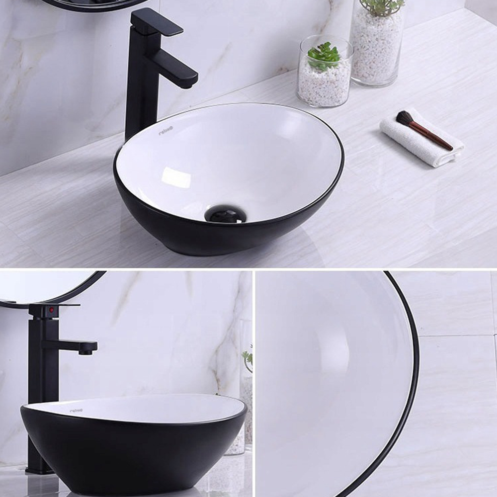 Umywalka ceramiczna Rebiko 42x34x15 cm – czarno-biała, nowoczesny design
