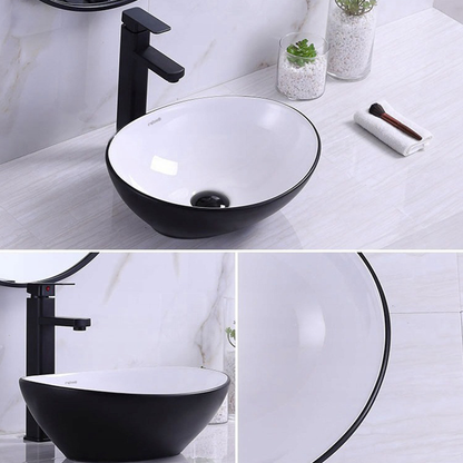 Umywalka ceramiczna Rebiko 42x34x15 cm – czarno-biała, nowoczesny design