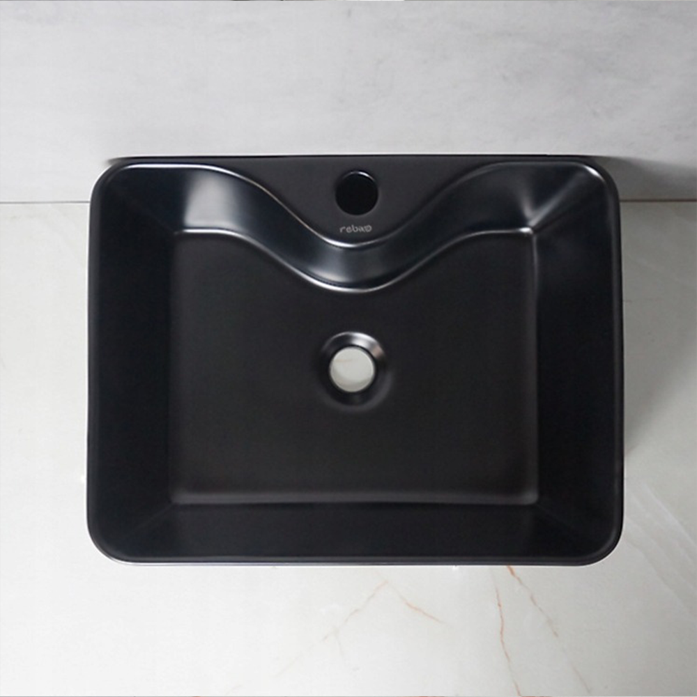 Umywalka ceramiczna Rebiko 480x380x140 mm – czarna, nowoczesny design, elegancka i minimalistyczna