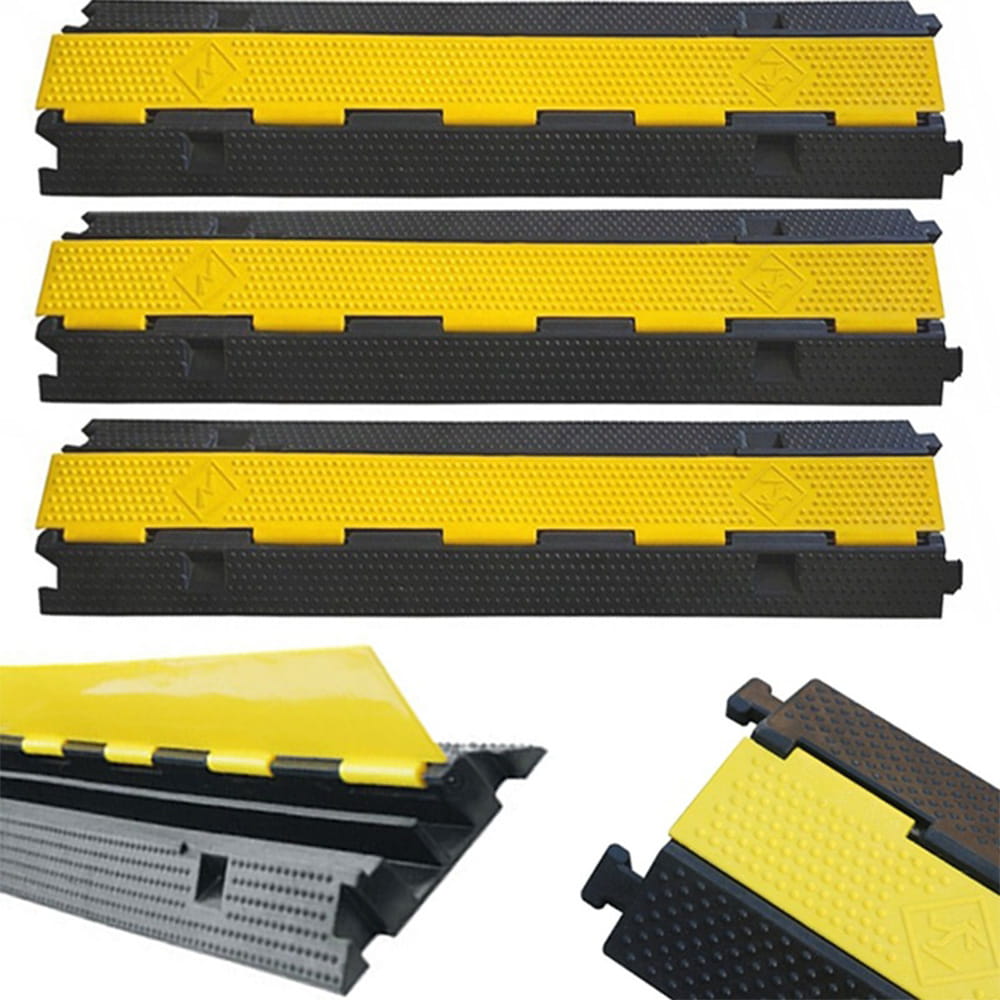 Zestaw 3 ramp ochronnych do kabli 1 m – 2 kanały, nośność 7 ton, czarno-żółte