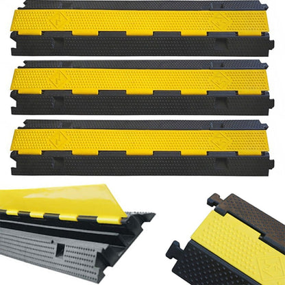 Zestaw 3 ramp ochronnych do kabli 1 m – 2 kanały, nośność 7 ton, czarno-żółte