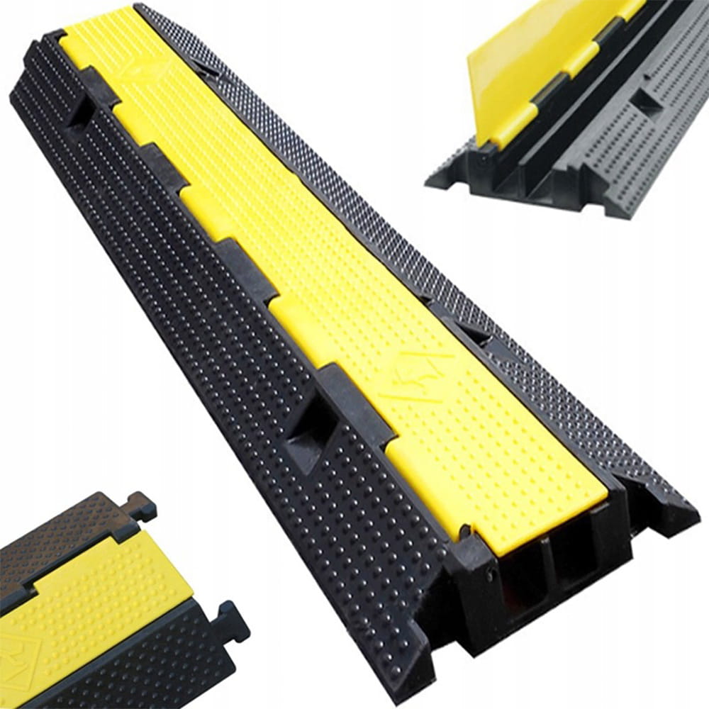 Zestaw 3 ramp ochronnych do kabli 1 m – 2 kanały, nośność 7 ton, czarno-żółte