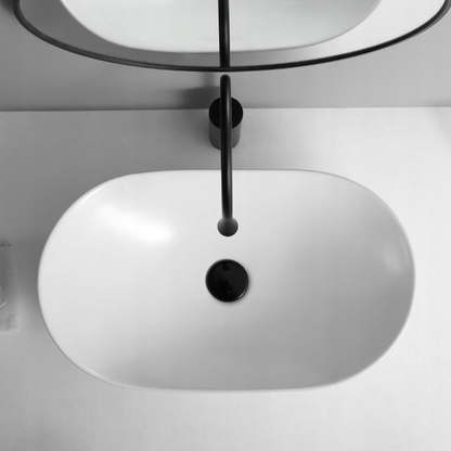 Owalna umywalka ceramiczna 60,5×36×15 cm – biała, błyszcząca, do łazienki