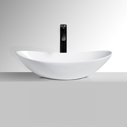 Owalna umywalka ceramiczna 60,5×36×15 cm – biała, błyszcząca, do łazienki