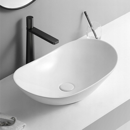 Owalna umywalka ceramiczna 60,5×36×15 cm – biała, błyszcząca, do łazienki
