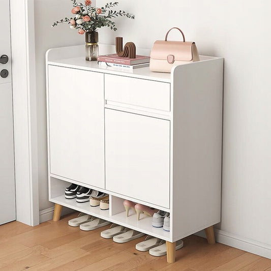 Nowoczesna biała komoda na buty 60 cm - pojemna szafka z szufladą i półkami