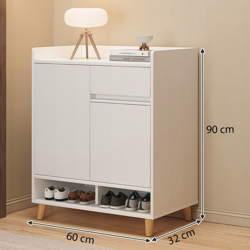 Nowoczesna biała komoda na buty 60 cm - pojemna szafka z szufladą i półkami