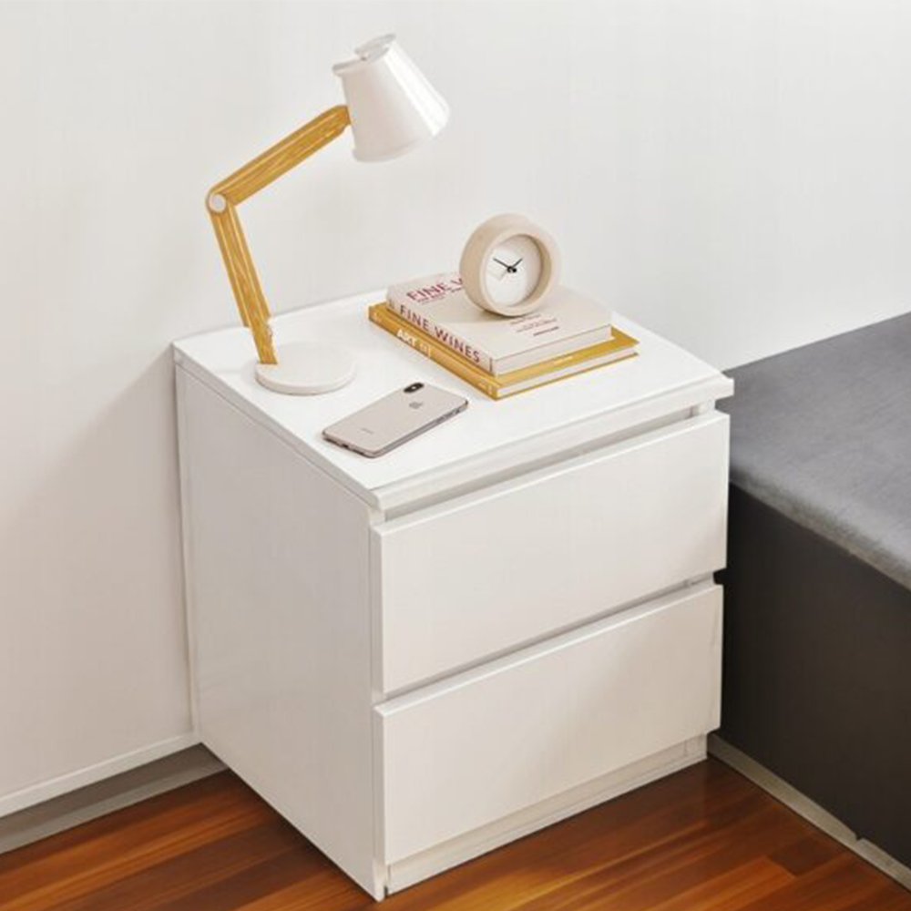Biały stolik nocny 41×32×30 cm – z szufladami, nowoczesny design