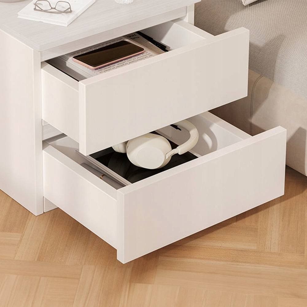 Biały stolik nocny 41×32×30 cm – z szufladami, nowoczesny design