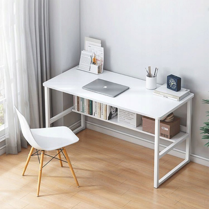 Nowoczesne białe biurko młodzieżowe 100x45x73 cm – wbudowana półka, MDF, elegancki design