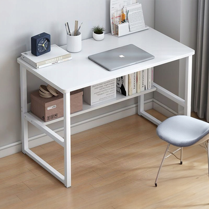 Nowoczesne białe biurko młodzieżowe 100x45x73 cm – wbudowana półka, MDF, elegancki design