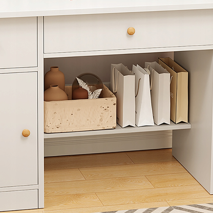 Skandynawska toaletka kosmetyczna, biała, 80 × 34 × 125 cm – z lustrem, 3 szufladami i półkami nad blatem