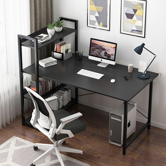 Nowoczesne biurko dla ucznia z 3 półkami na książki – 120×55×110 cm, czarne biurko z płyty MDF do pokoju dziecięcego i młodzieżowego