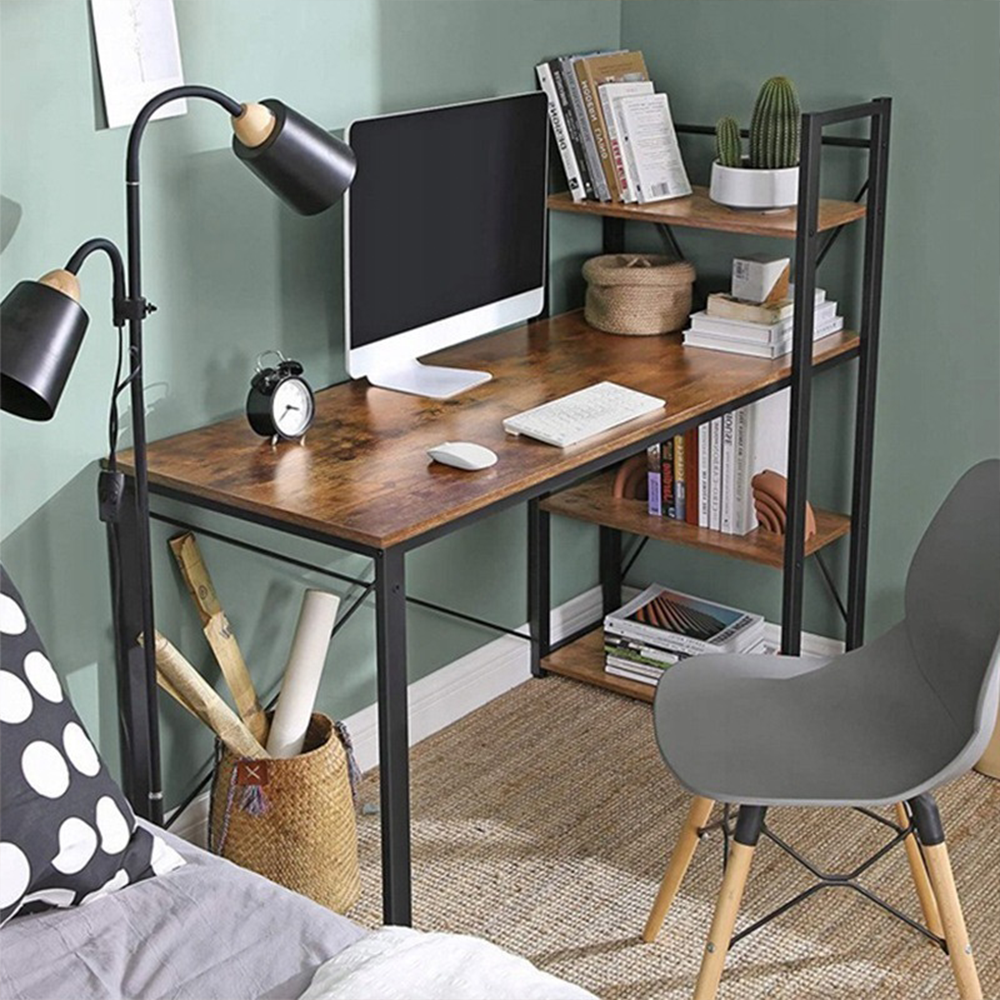 Biurko industrialne z wbudowanym regałem 120x60x120 cm – metal i płyta MDF, nowoczesny design