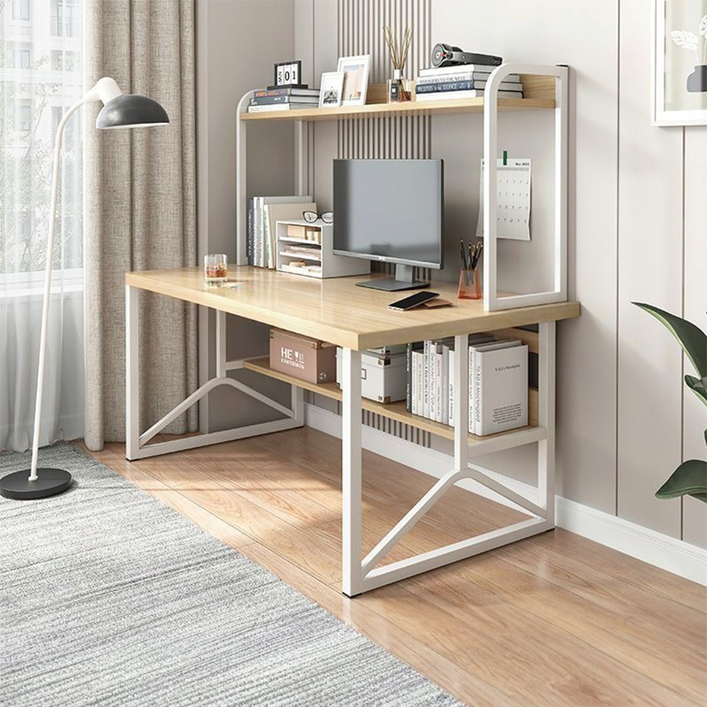 Biurko komputerowe z regałem 120×60×150 cm - jasny dąb, nowoczesny styl loftowy