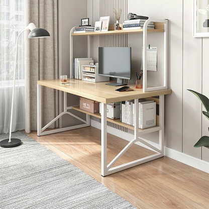 Biurko komputerowe z regałem 120×60×150 cm - jasny dąb, nowoczesny styl loftowy