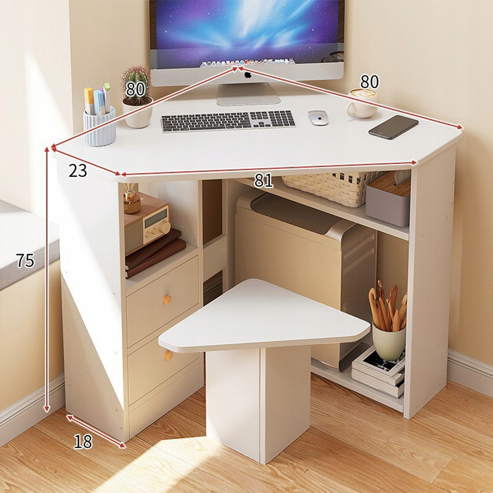 Biurko narożne białe 80x75x23 cm – funkcjonalne z półkami