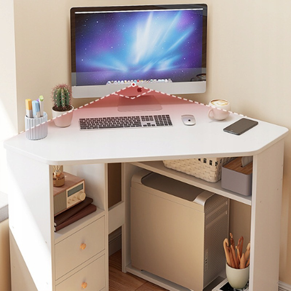 Biurko narożne białe 80x75x23 cm – funkcjonalne z półkami