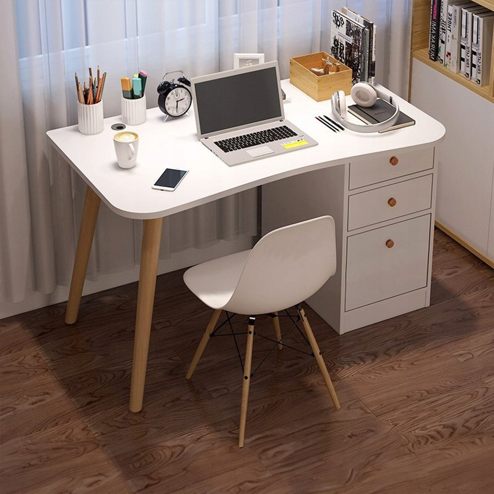 Nowoczesne białe biurko 100x50x73 cm – z szufladami i półkami, idealne do domu i biura