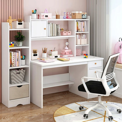 Białe loftowe biurko 120 cm z 7 półkami - nowoczesny skandynawski design