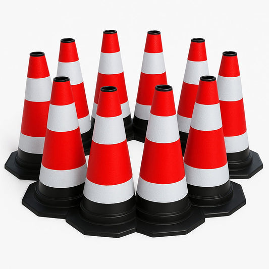 Zestaw 10 sztuk elastycznych, odblaskowych pachołków drogowych o wysokości 60 cm