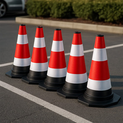 Zestaw 3 elastycznych, odblaskowych pachołków drogowych o wysokości 60 cm